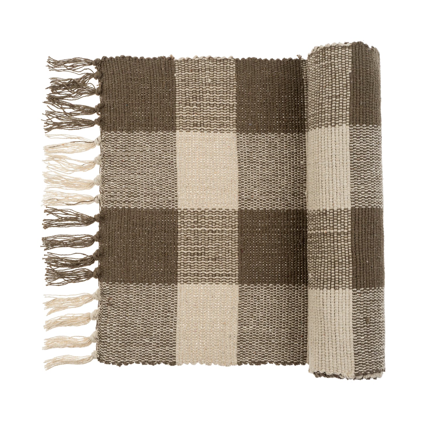 Gingham Table Runner-Greige 72"