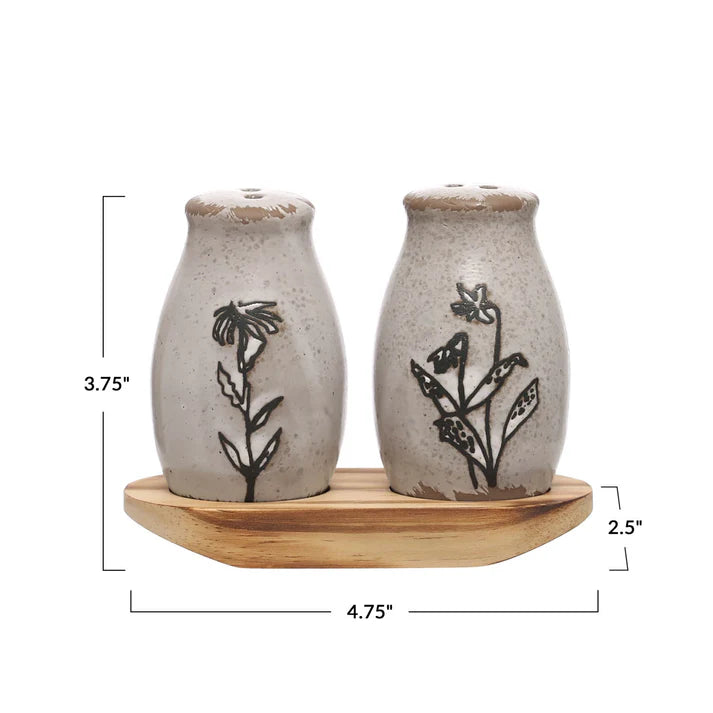 Stoneware Salt & Pepper Shakers w/ Tray