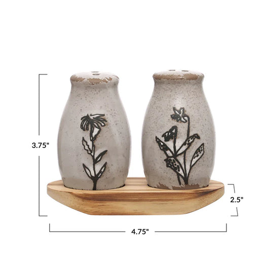 Stoneware Salt & Pepper Shakers w/ Tray