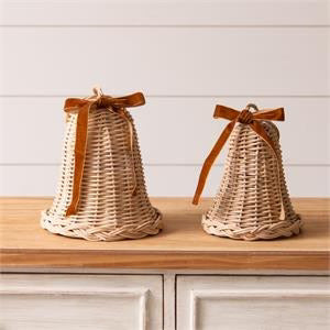 Woven Rattan Bell Set with Ribbon