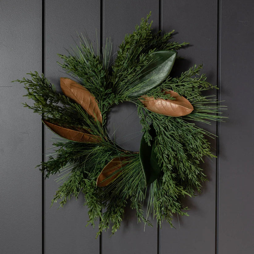 Magnolia Norfolk Cypress Mixed Real Touch Wreath - 14"