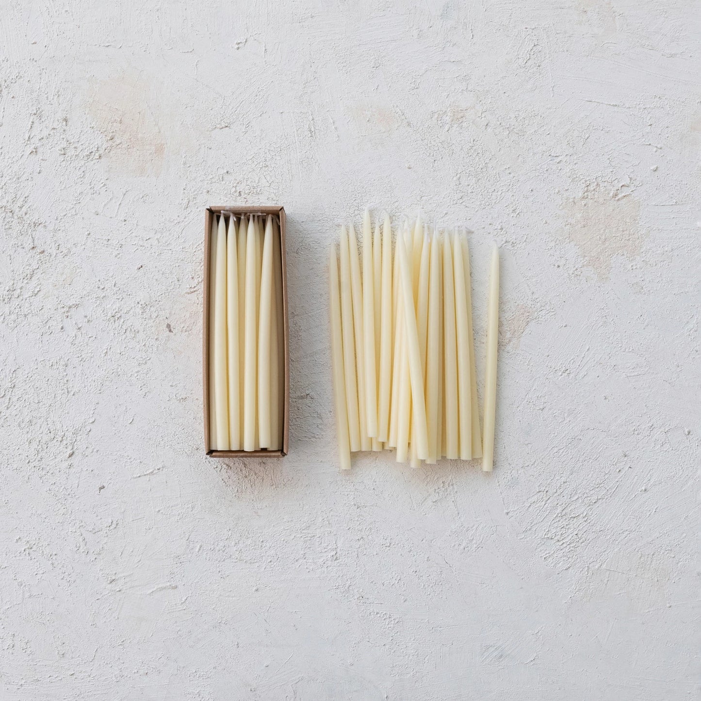 Thin Taper Candles in Box- Ivory