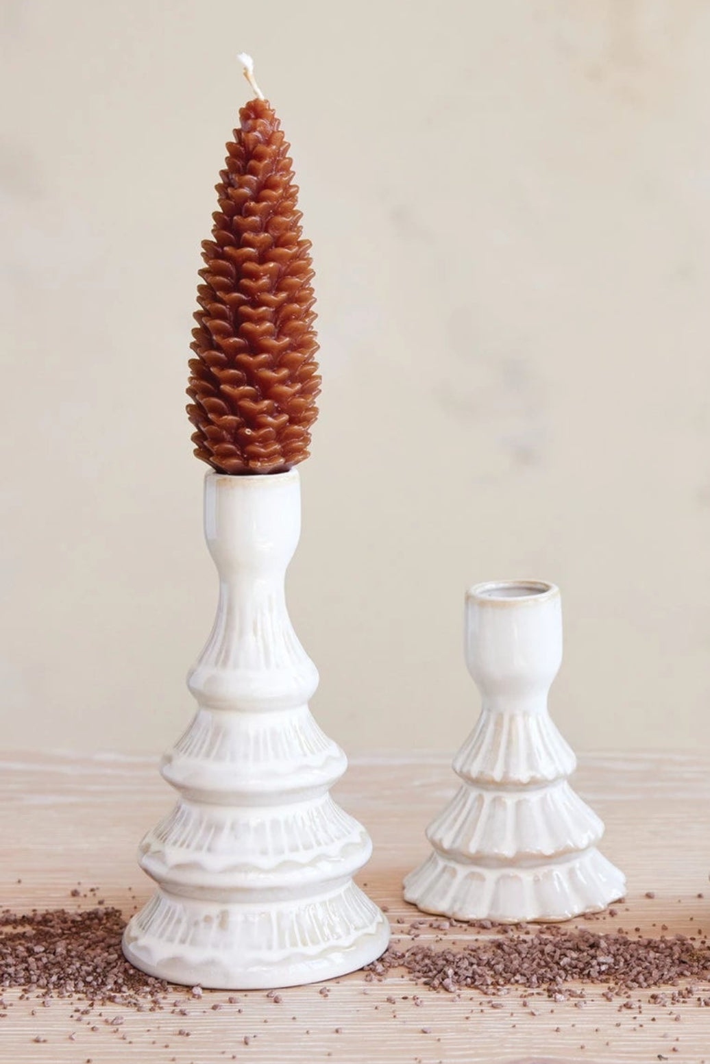 Stoneware Tree Shaped Taper Holders/ Set of 2