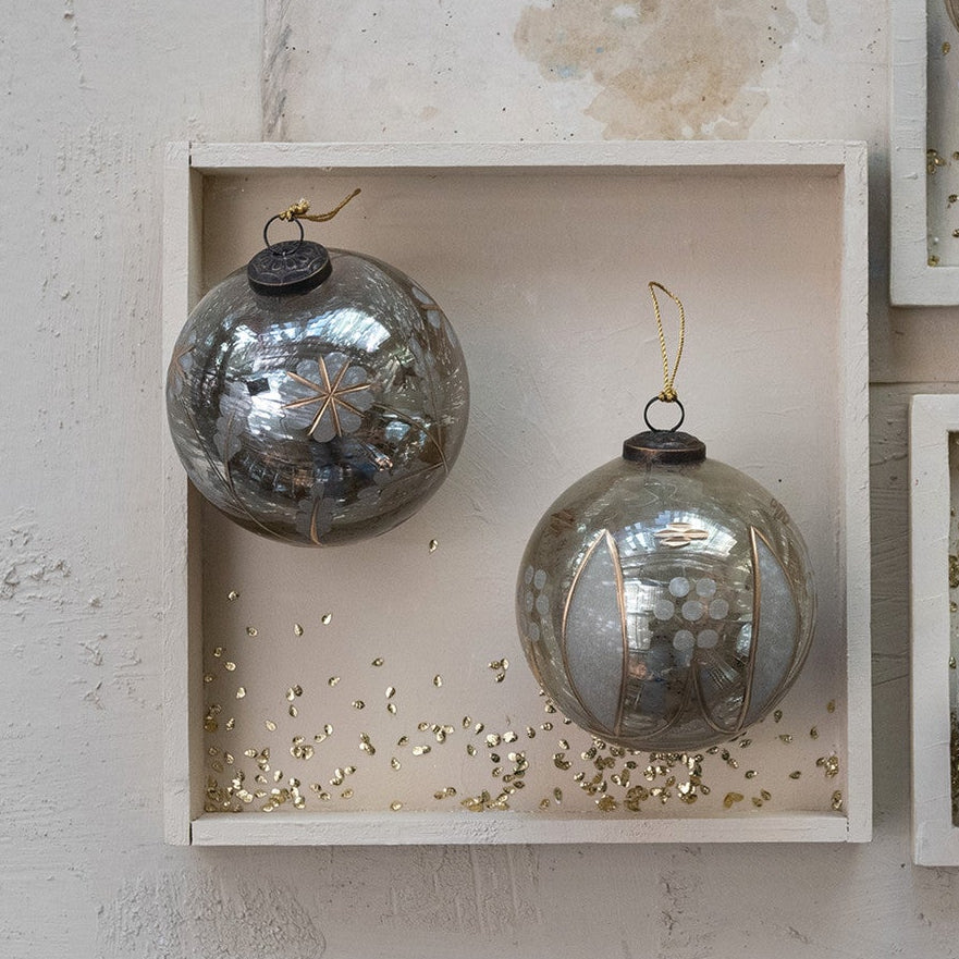 Etched Mercury Glass Ornament, 2 Styles