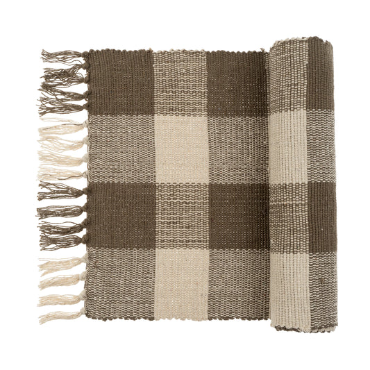 Gingham Table Runner-Greige 72"