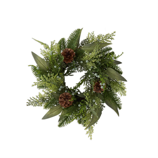 13.5" Mixed Pine Candle Ring w/Eucalyptus & Pinecones