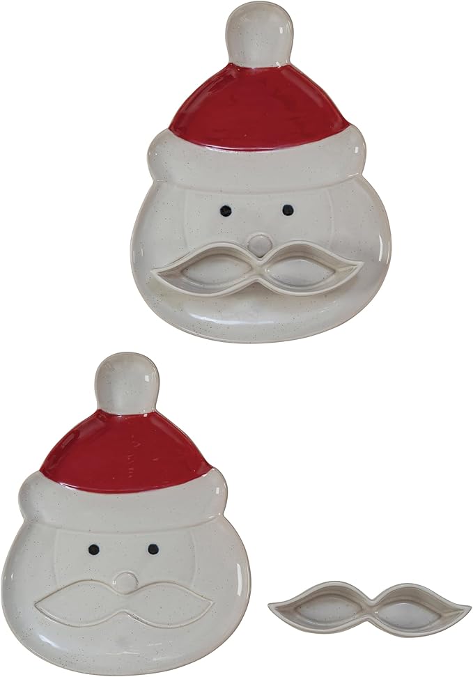 Stoneware Santa Platter w/Mustache Dish
