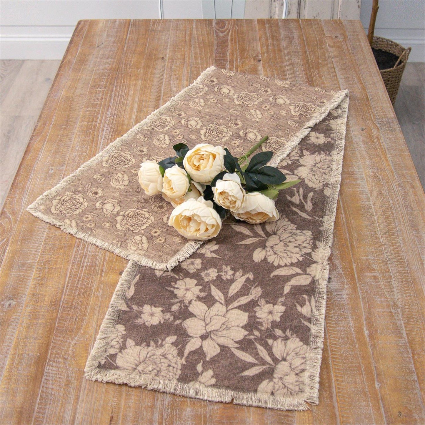 Sepia Floral Reversible Table Runner 72"