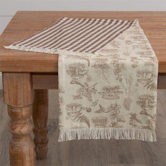 Mushroom And Tan Check Table Runner 54"