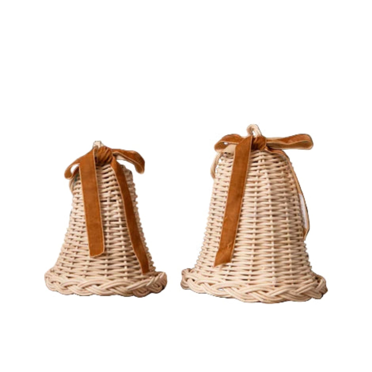 Woven Rattan Bell Set with Ribbon