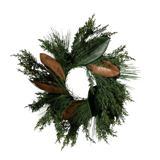 Magnolia Norfolk Cypress Mixed Real Touch Wreath - 14"