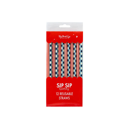 Plaid & Stripes Reusable Straws- 12pk