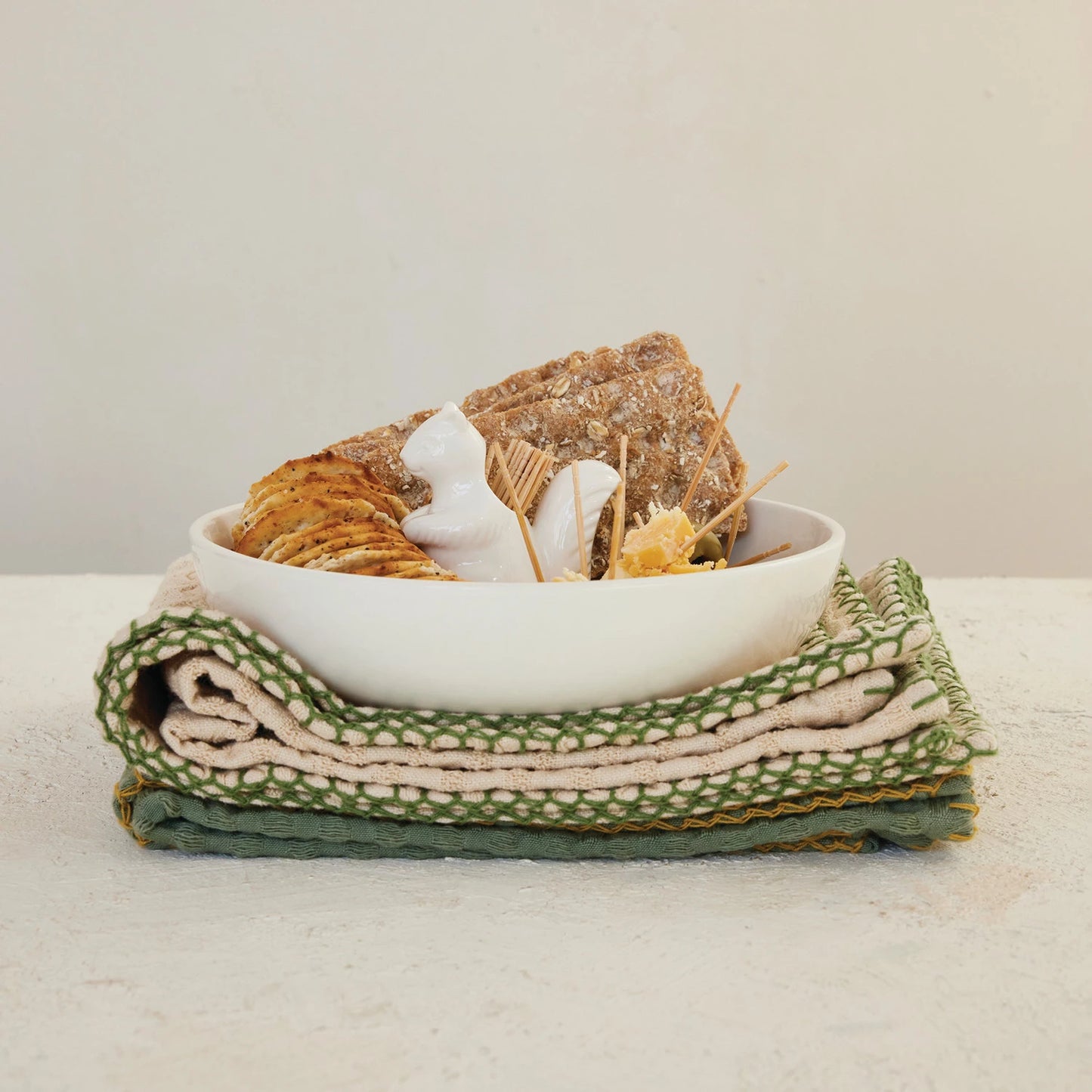 Stoneware Bowl w/ Squirrel Toothpick Holder Inside