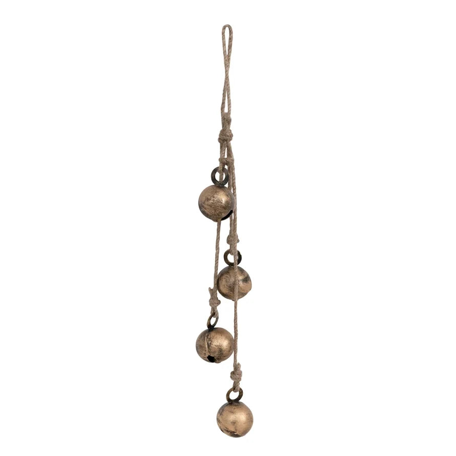 Jingle Bells on Jute Rope/ Brass Finish