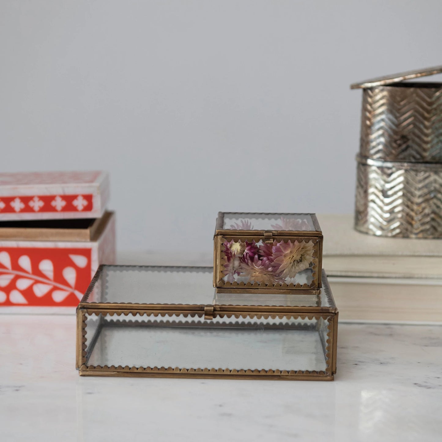 Brass & Glass Display Box w/Scalloped Edges
