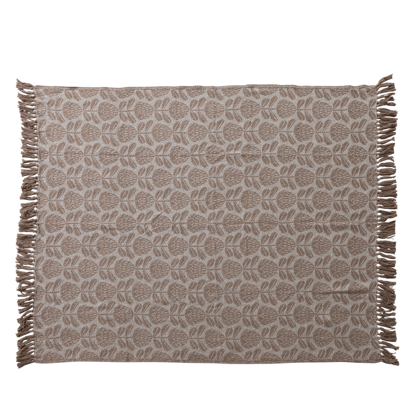 Woven Cotton Floral Pattern Throw w/Fringe