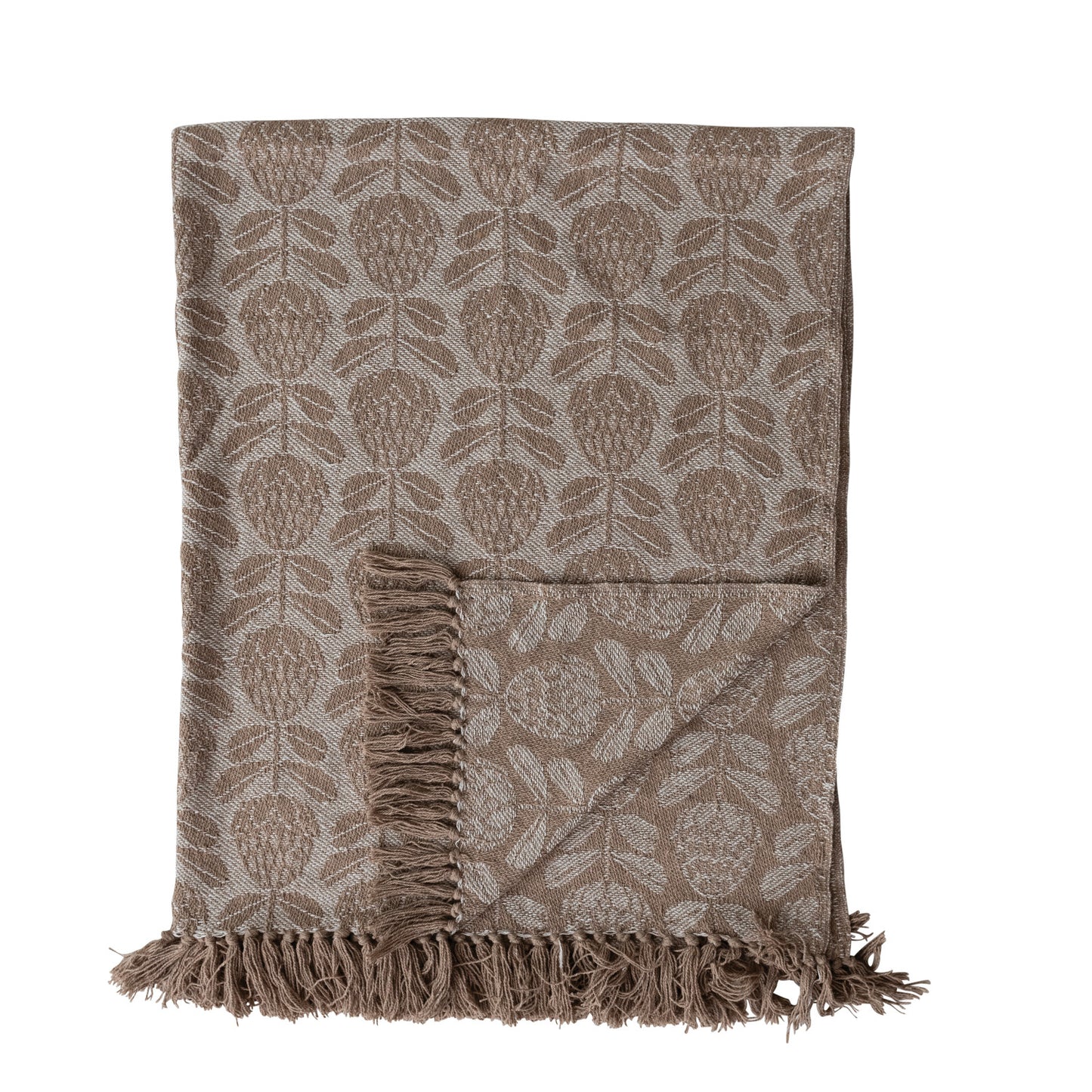 Woven Cotton Floral Pattern Throw w/Fringe