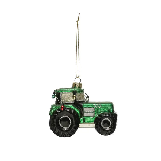 Glass Tractor Ornament w/ Lights