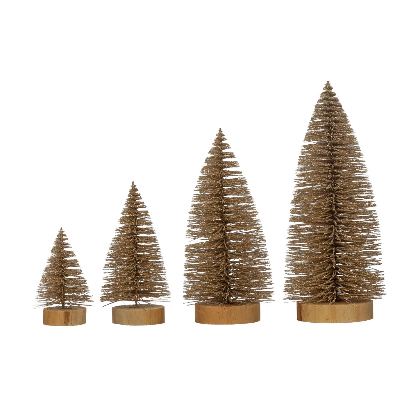 Gold Bottle Brush Trees w/ Glitter & Wood Bases