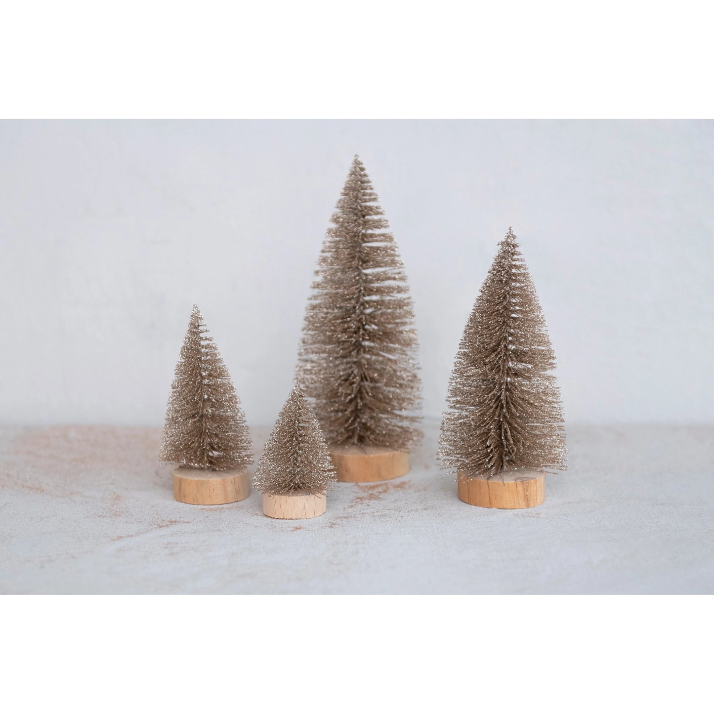 Gold Bottle Brush Trees w/ Glitter & Wood Bases