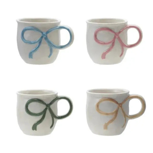 Stoneware Mug w/Bow Handle- 4 colors
