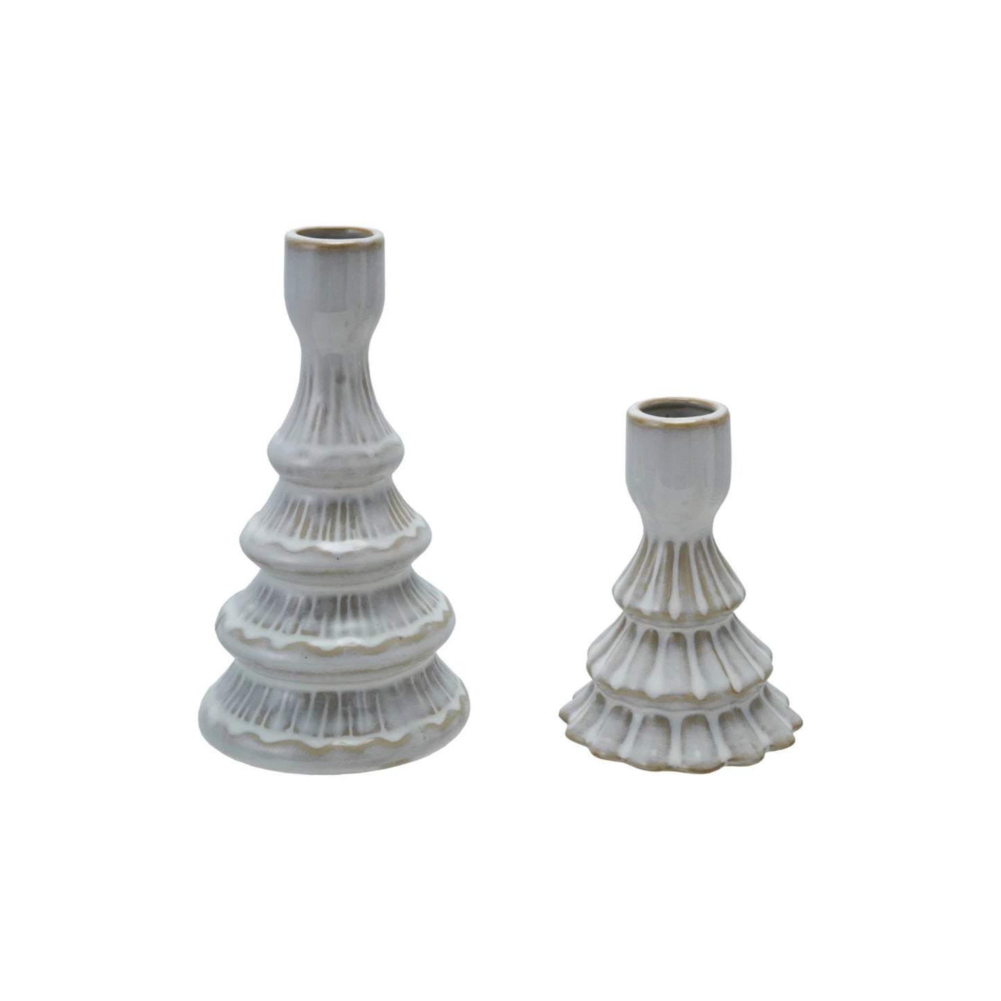 Stoneware Tree Shaped Taper Holders/ Set of 2