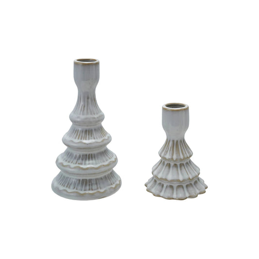 Stoneware Tree Shaped Taper Holders/ Set of 2