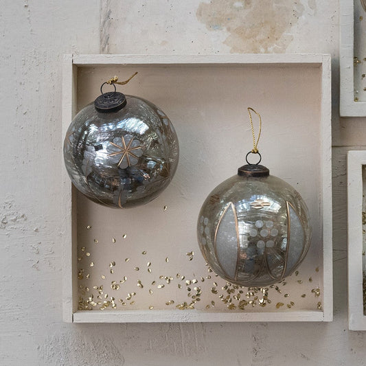 Etched Mercury Glass Ornament, 2 Styles